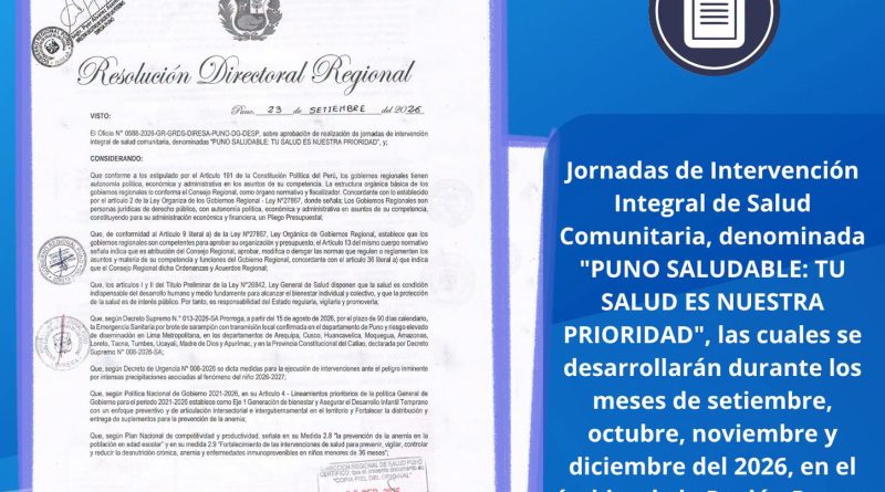 DIRESA Puno impulsará jornadas integrales de salud comunitaria denominada «puno saludable»